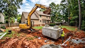 Septic system installation worksite in Charlotte, NC